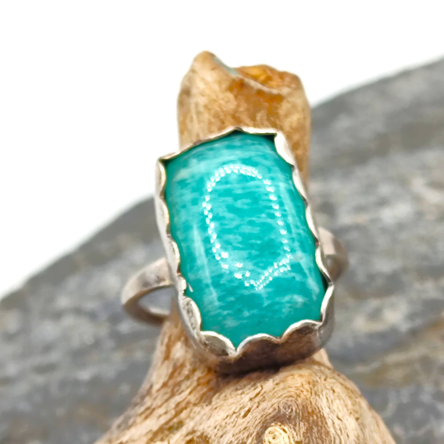 Natural amazonite statement ring , Handmade sterling silver, one of a kind Gift for her