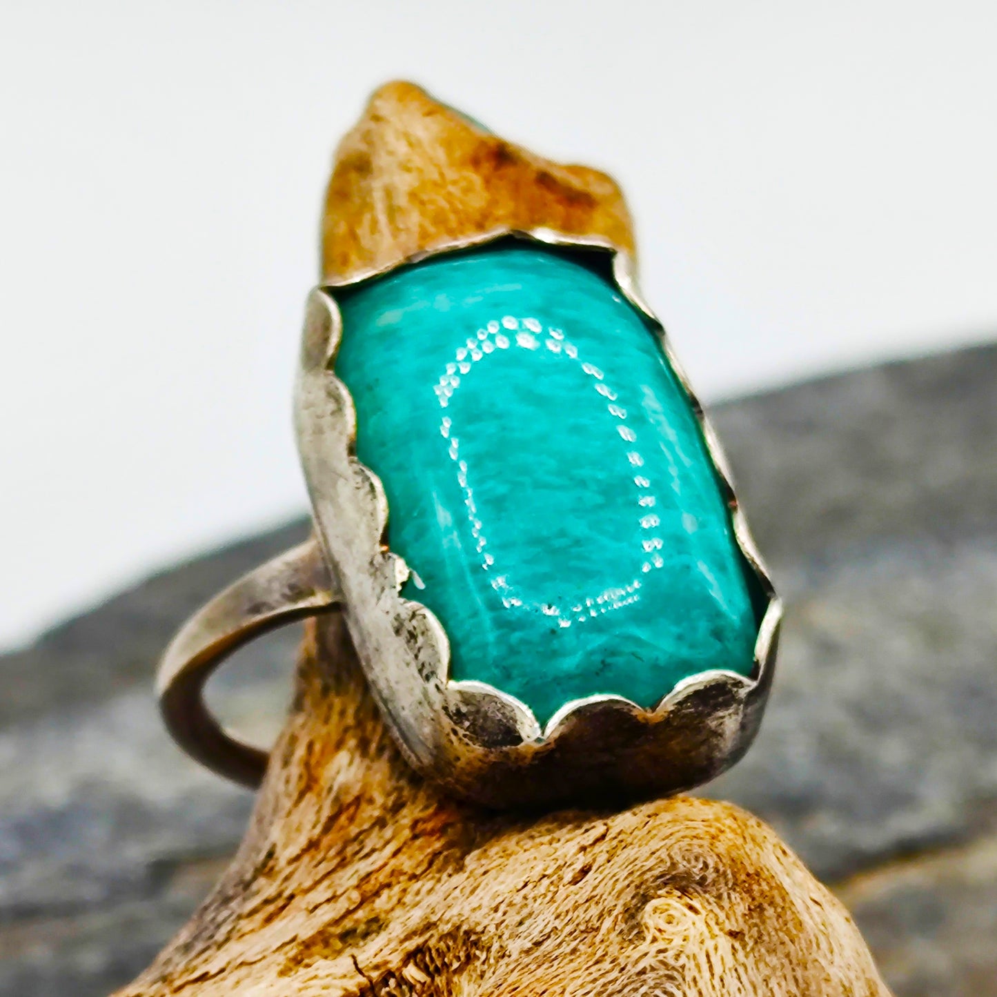 Natural amazonite statement ring , Handmade sterling silver, one of a kind Gift for her