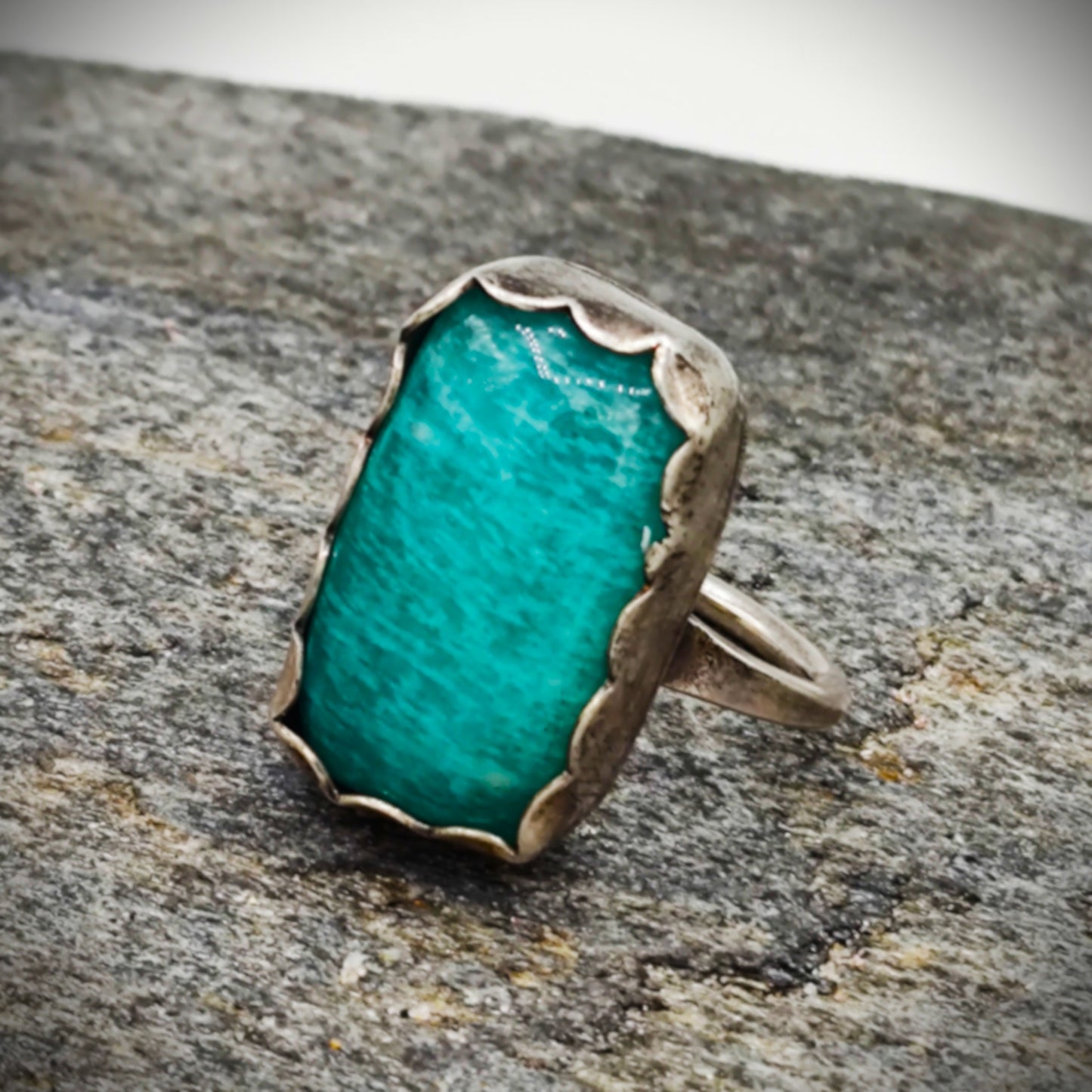 Natural amazonite statement ring , Handmade sterling silver, one of a kind Gift for her