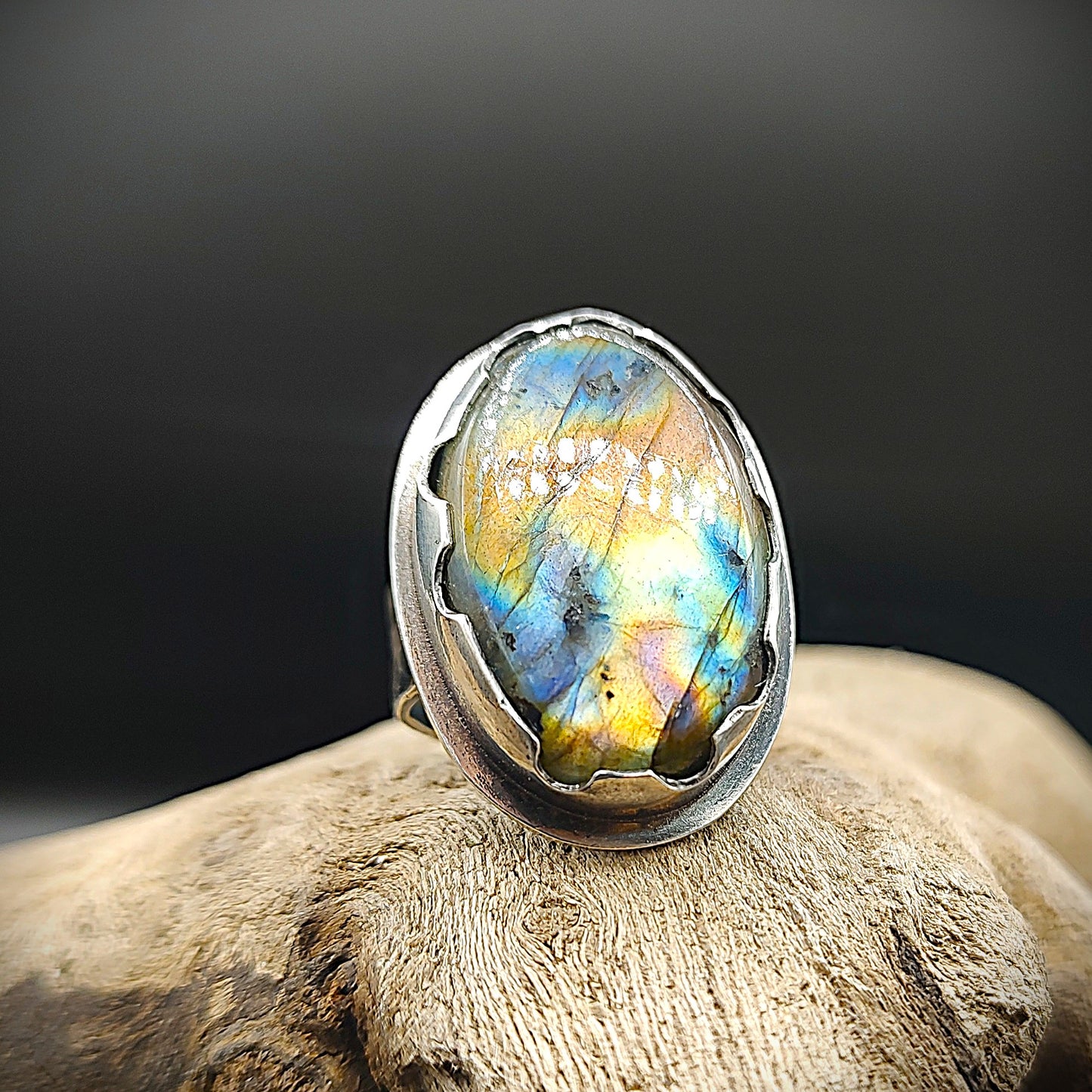 Natural Labradorite 925 Sterling Silver ring ,  Unique one of a kind gift for her