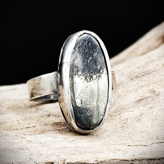 Natural Pyrite gemstone  ring For her / silver  gemstone statement ring , Handmade sterling silver ring , one of a kind gift