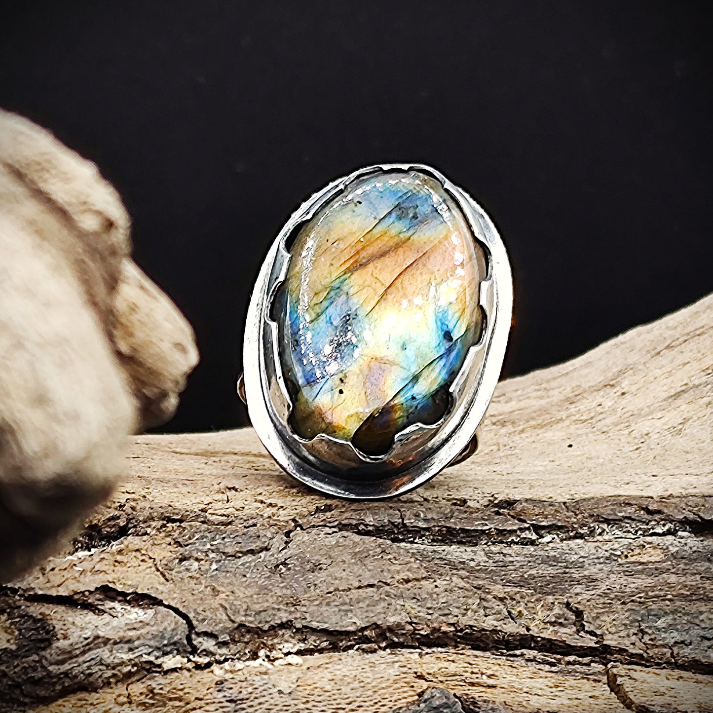 Natural Labradorite 925 Sterling Silver ring ,  Unique one of a kind gift for her