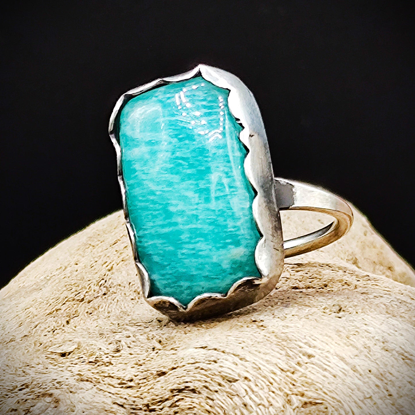 Natural amazonite statement ring , Handmade sterling silver, one of a kind Gift for her