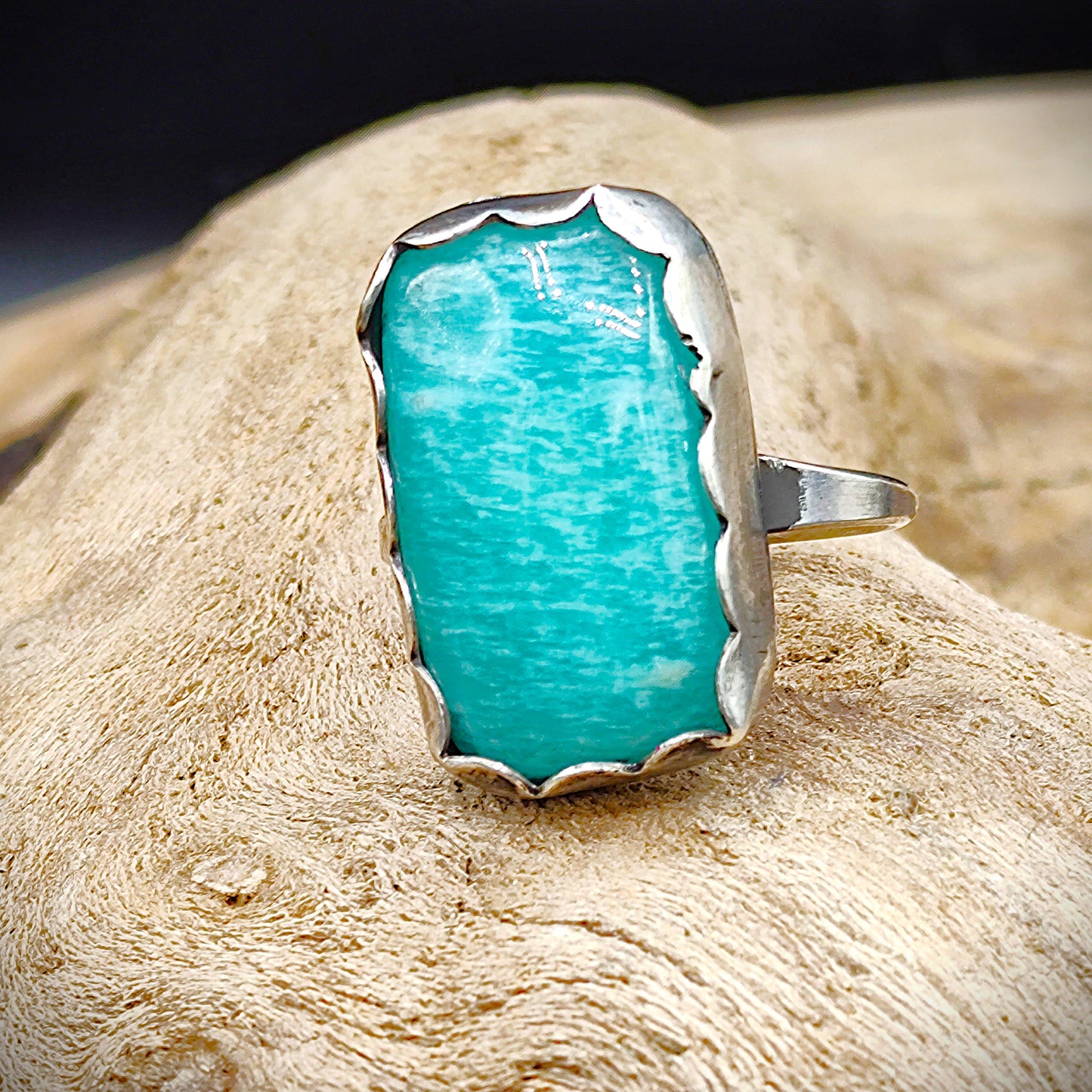 Natural amazonite statement ring , Handmade sterling silver, one of a kind Gift for her