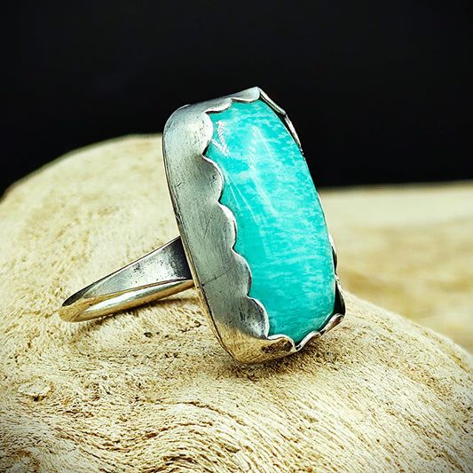 Natural amazonite statement ring , Handmade sterling silver, one of a kind Gift for her