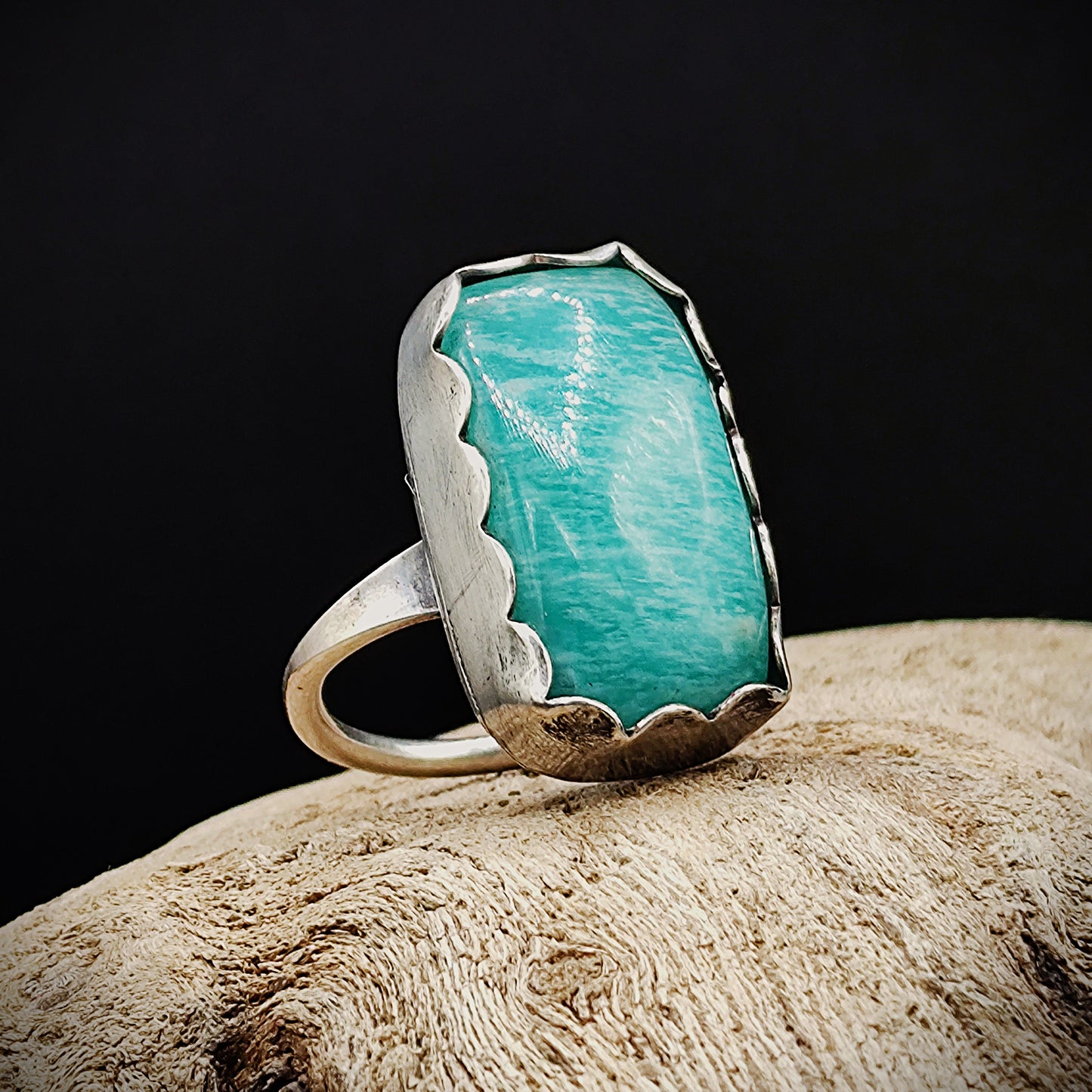 Natural amazonite statement ring , Handmade sterling silver, one of a kind Gift for her