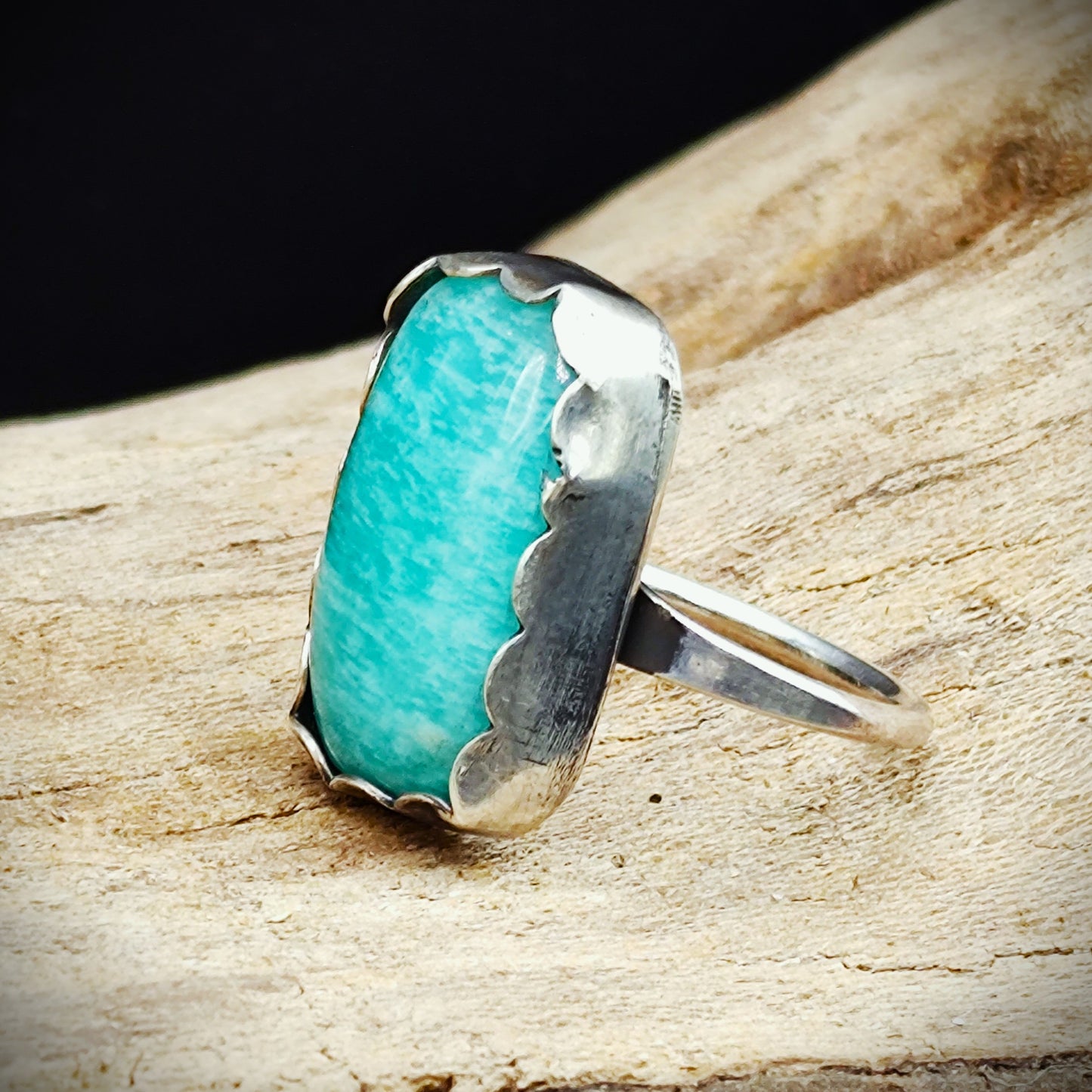 Natural amazonite statement ring , Handmade sterling silver, one of a kind Gift for her