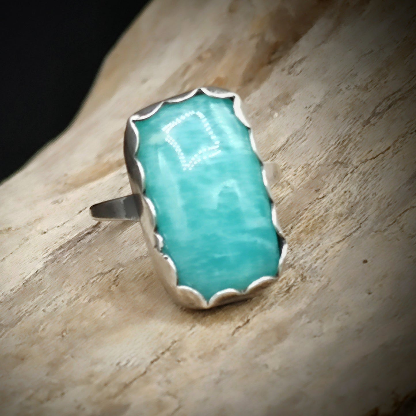 Natural amazonite statement ring , Handmade sterling silver, one of a kind Gift for her