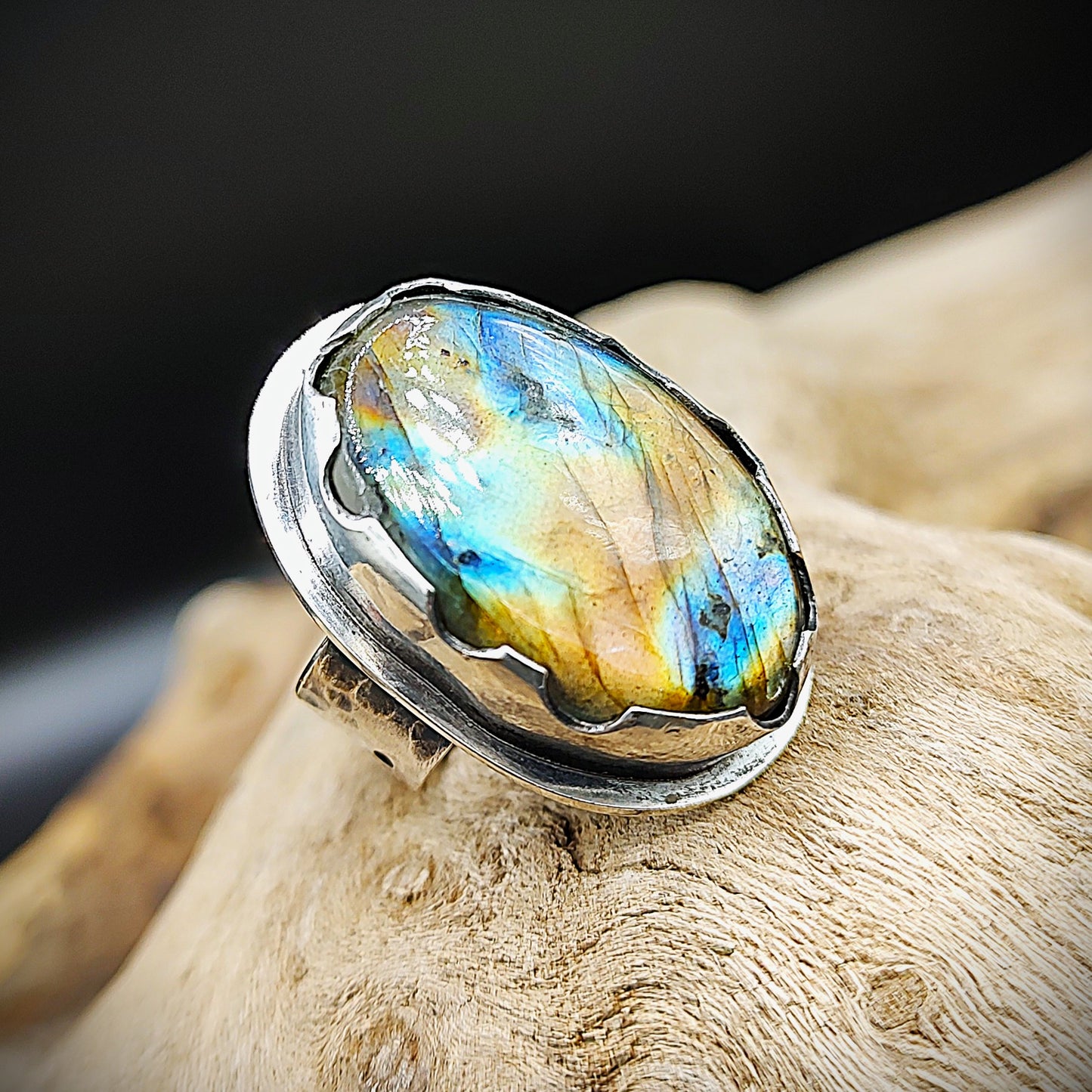 Natural Labradorite 925 Sterling Silver ring ,  Unique one of a kind gift for her