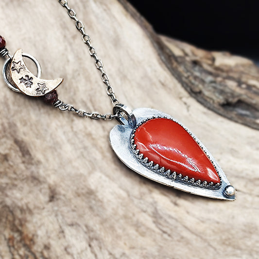 Transformation  - Red Jasper Heart Necklace one of a kind gift for her