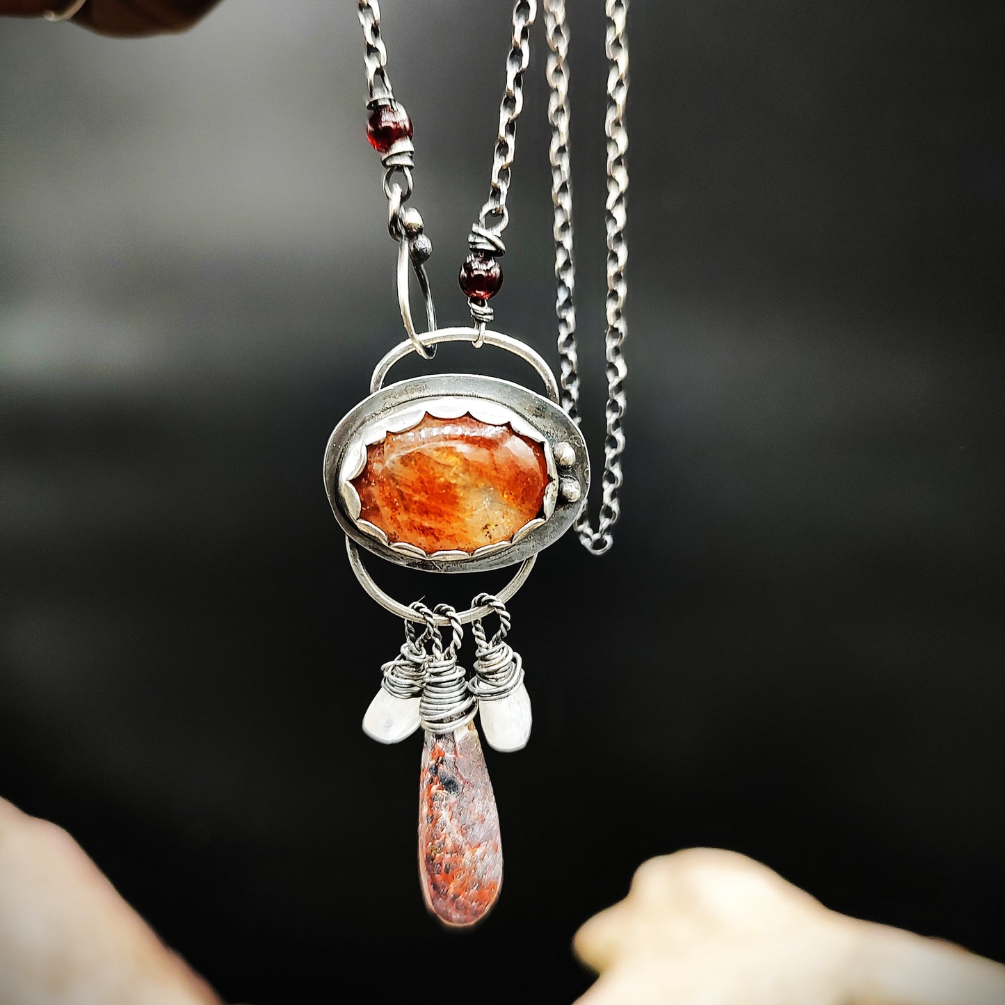 Joyful  Heart Necklace - sunstone and sterling silver