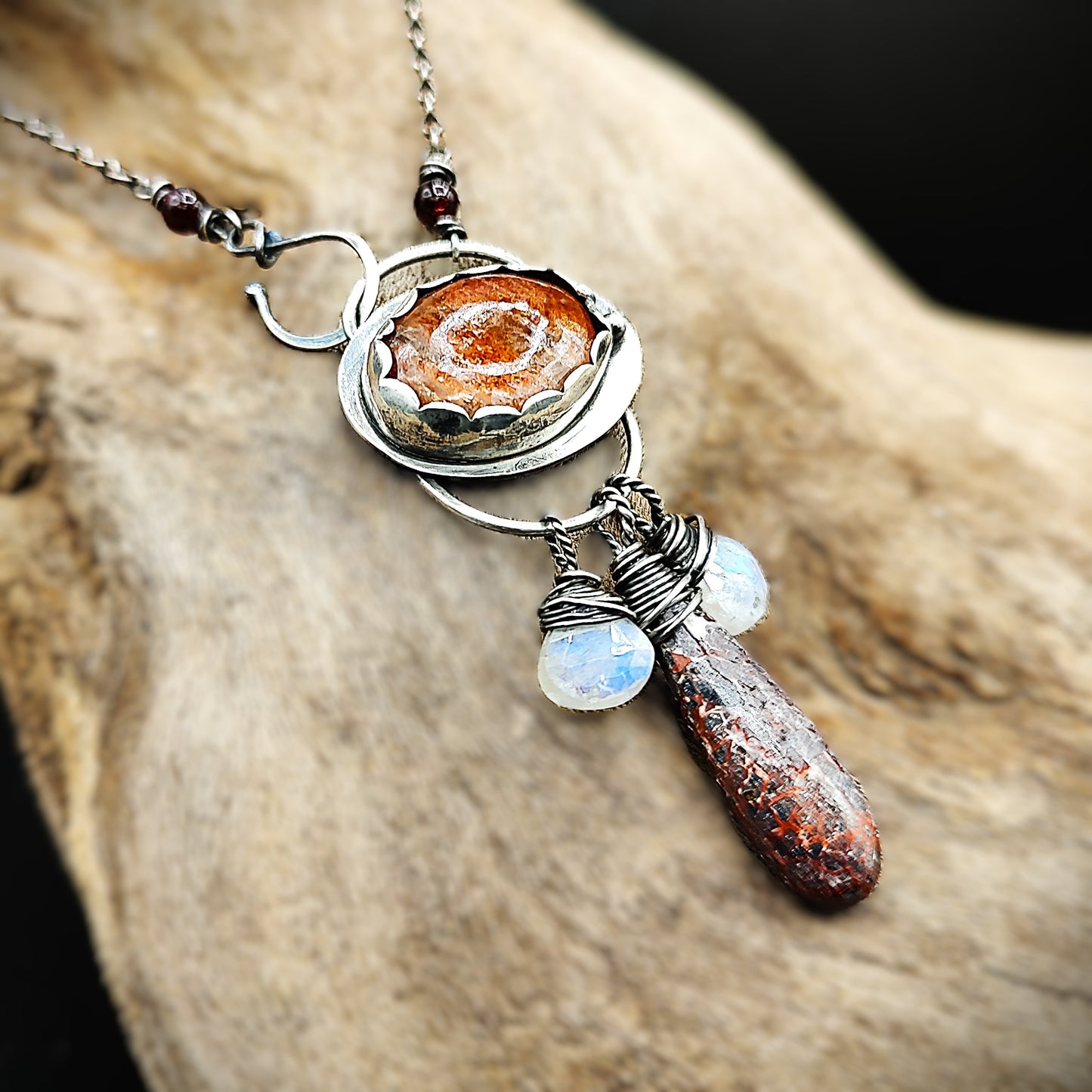 Joyful  Heart Necklace - sunstone and sterling silver