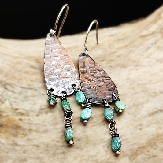 Rustic Copper earrings adorned with turquoise gemstones