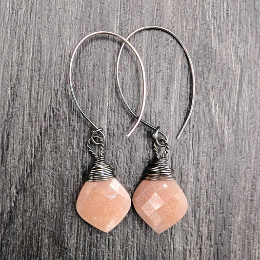 Simple peach moonstone earrings gift for her